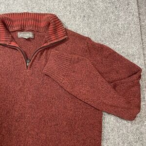 Eddie Bauer Sweater 1/4 Zip Rust/Burnt Orange Men's Large 100% Cotton Striped